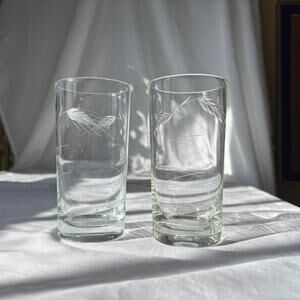 Vintage Set of Two Wheat Etched Drinking Glasses Retro Dinnerware Home Decor